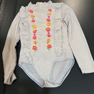 Mini Boden Blue and White Striped Bodysuit